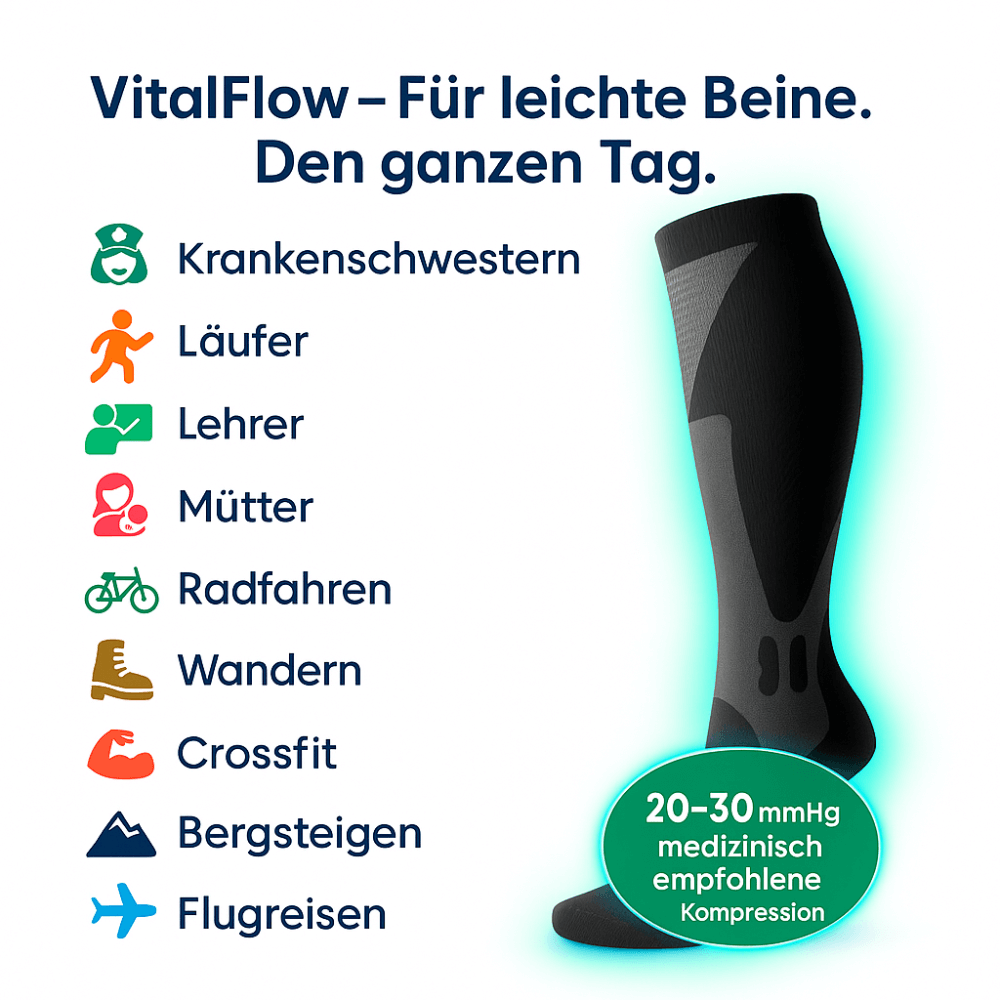 VitalFlow - 3-Zonen-Kompressionssocken zur Entlastung für Beine & Füße